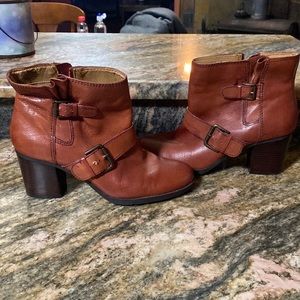 New Nine West boot heels with belt buckle, worn once. Great pair of shoes